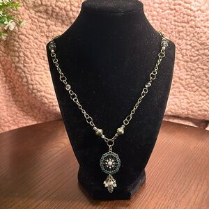 Long dream-catcher and beads pendant necklace